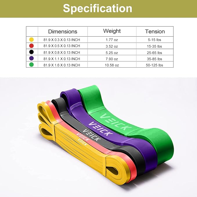 VEICK Pull Up Assist Resistance Bands for Home Gym | 100% Natural Latex, Non Slip Leather Texture, Space Saving, Versatile for Full Body Training, Home Gym