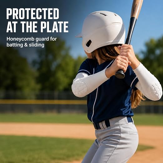AceList Kids Youth Elbow Pads (Pair) - Honeycomb Padded Compression Arm Sleeves for Baseball, Softball, Volleyball & Basketball - Youth Elbow Guard for Boys & Girls Ages 5-15