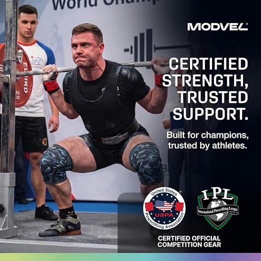 Modvel Strength 7mm Knee Sleeves (Pair) for Weightlifting & Powerlifting (USPA, IPL Approved) | High-Performance Knee Compression Support For Squats, Weight Lifting - Men and Women