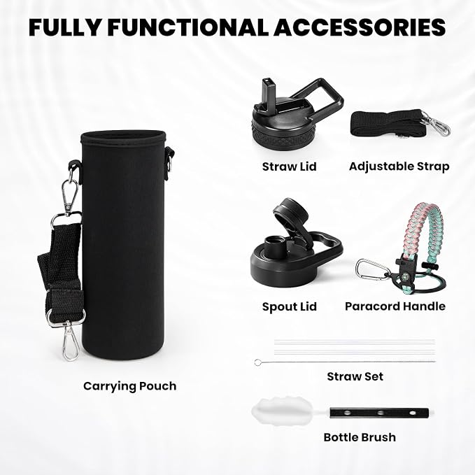 RAYMYLO Insulated Water Bottle 20 oz, Triple Wall Vacuum Stainless Steel | (Cold for 24Hrs, Hot for 12Hrs), Leak Proof & Non-BPA, Modern Water Bottle Jug for School with Straw Spout Lids