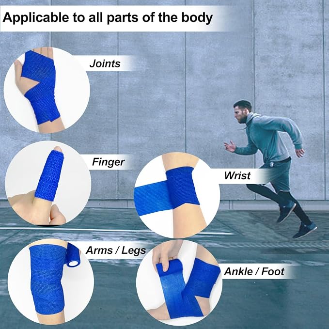 Self Adhesive Bandage Wrap, 3 Inches, 12 Pack | Black Elastic Cohesive Bandage for Sports,Wrist,Ankle,Vet Wrap,Grip Tape