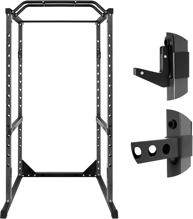 1200lbs Heavy Duty Power Cage, Black Squat Rack with Safety Bars, Adjustable J-Hooks and Safety Arms, Power Rack System for Home Gym, Weightlifting and Cross Training