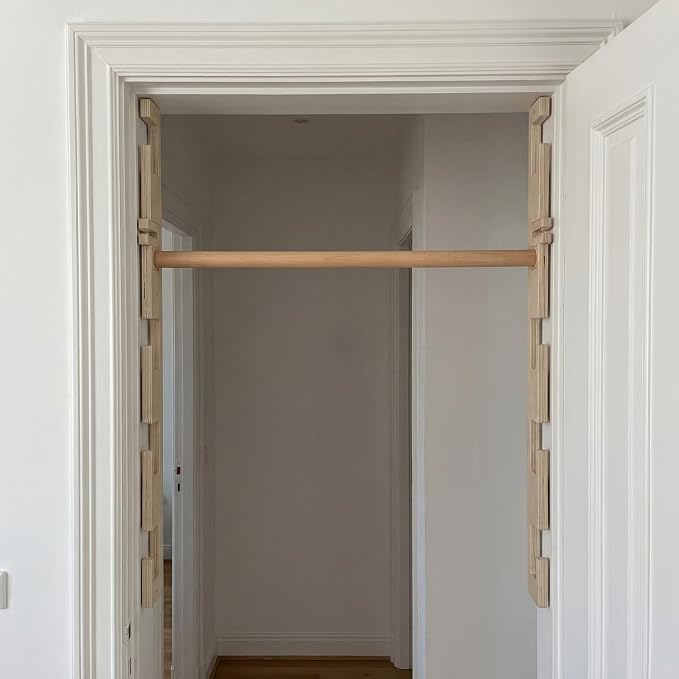 Leinuosen Doorway Pull-up Bar Sets Adjustable 5 Levels Wooden Doorway Pull-up Bar and 2 Door Frame with 6 Sets of Screw-in Heavy-duty Door-mounts to Fits 118cm
