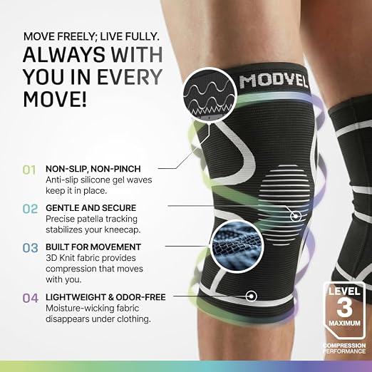 Modvel 2 Pack Knee Brace for Women - Knee Support for Walking, Knee Compression Sleeves for Pain Relief, Knee Sleeves for Women, Knee Brace for Sports, Workouts & Arthritis