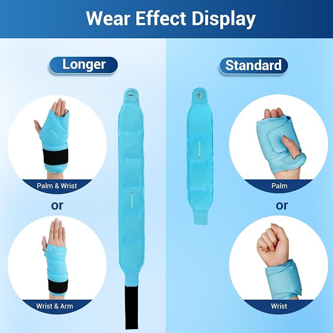 Comfytemp 24.5" Extra Long Wrist Ice Pack Wrap for Carpal Tunnel Relief | FSA Eligible HSA, Reusable Gel Wrist Brace Hot Cold Compress for Hand Forearm Pain, Arthritis, Computer Overuse Injuries