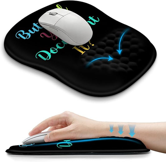 Hokafenle Ergonomic Wrist-Hugging Mouse Pad Wrist Support, U-Shaped Holding Wrist Rest Mousepad for Carpal Tunnel Pain Relief with Cushioned Memory Foam Slope Massage Bulge (10.2x8.3 in,Document it)