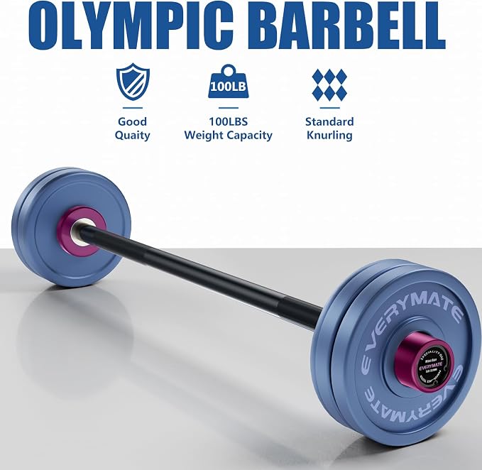 EVERYMATE 5LB Mini Barbell Bar Beginner Women Kid Barbell Total Body Workout Weighted Bar,for Strength Training, for Youth Children New Weightlifting