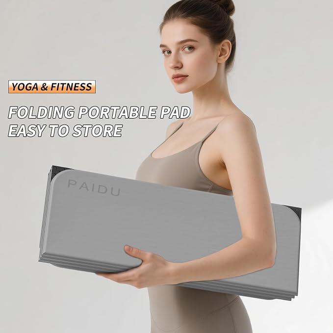 PAIDU Foldable Fitness Yoga Mat | 2/5" (10MM) Extra Thick | SGS Certified Non-Slip TPE | 75x26" Extra Long-Wide | Portable & Easy Store | for Yoga, Pilates, Home Gym & Full-Body Workouts