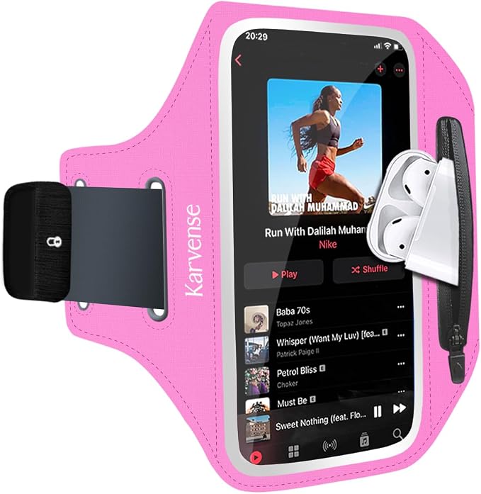 Phone Holder for Running-Arm Band for Running for iPhone & Samsung Galaxy, Cell Phone Armband Holder for Walking, Gym, Workout, Men, Women, w/Adjustable Strap & Zipper Pocket (Pink-M)