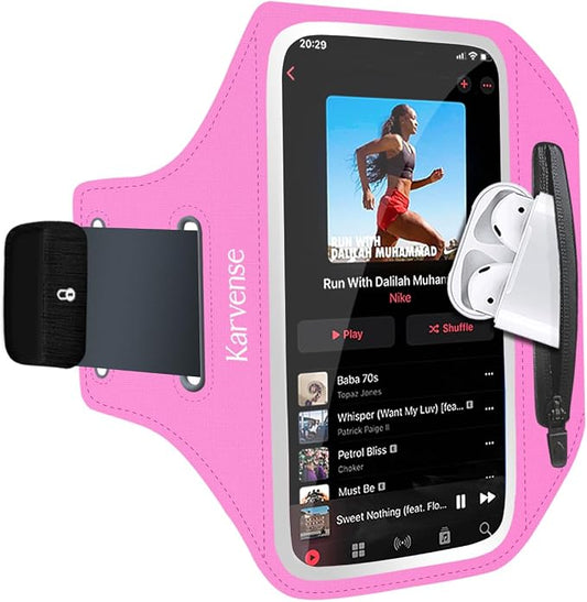Arm Band for Phone for Running, Phone Holder for Running for iPhone & Samsung Galaxy, Cell Phone Armband Holder for Walking, Gym, Workout, w/Adjustable Strap & Zipper Pocket (Pink-S)