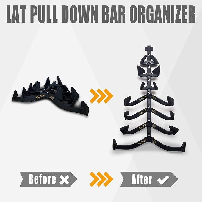 BLUSLM Wall Mounted Lat Pull Down Bar Organizer with Hooks, Home Gym Storage Rack for Lat Pulldown Attachments, Cable Attachments Rack for Gym Accessories