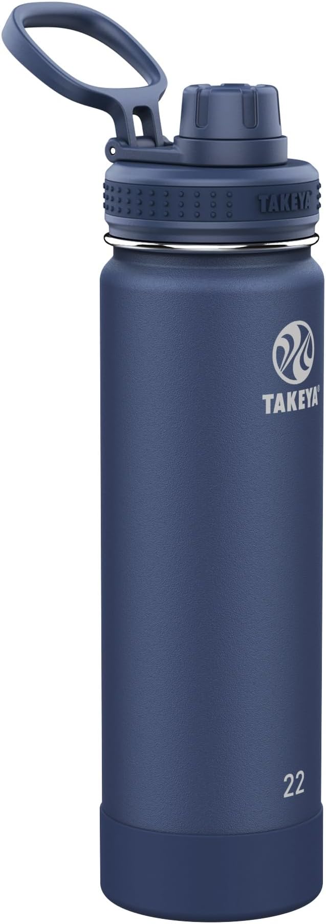 Takeya Actives Stainless Steel Water Bottle, Insulated Spout Lid, Keeps Drinks Cold 24 Hrs, Leakproof, Durable, Dishwasher Safe, Ideal for Gym, Travel, Fits Most Cup Holders, 22 oz/Midnight Blue
