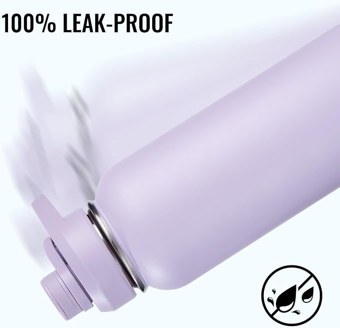 Fijinhom Insulated Water Bottle with Handle, 304 Stainless Steel Water Bottles with Wide Mouth, Double Wall Vacuum Sports Water Bottle, BPA Free, Keep Cold and Hot, 32 Ounces Purple