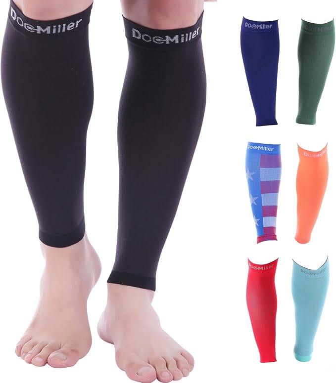 Doc Miller Compression Calf Sleeve for Men & Women, 20-30mmHg | Graduated Support for Running, Shin Splints, Calf Strain, Knee High, Small to 6XL Plus Size