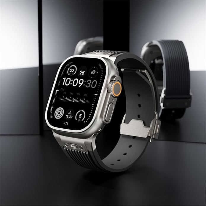 Luxury Watch Band for Apple Watch Ultra 2/Ultra 49-42mm | Metal Connector & Folding Clasp,316L Stainless Steel,Men Silicone Strap Compatible with iWatch Series 10 9 8 7 6 5 4 3 2 1 SE