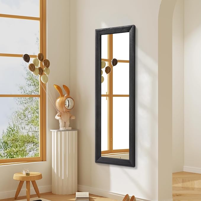 AAZZKANG Full Length Mirror Rectangle Wood Framed Large 43"x14" | Wall Mirrors Black for Bedroom Living Room Bathroom Dressing Room Entryway Hanging