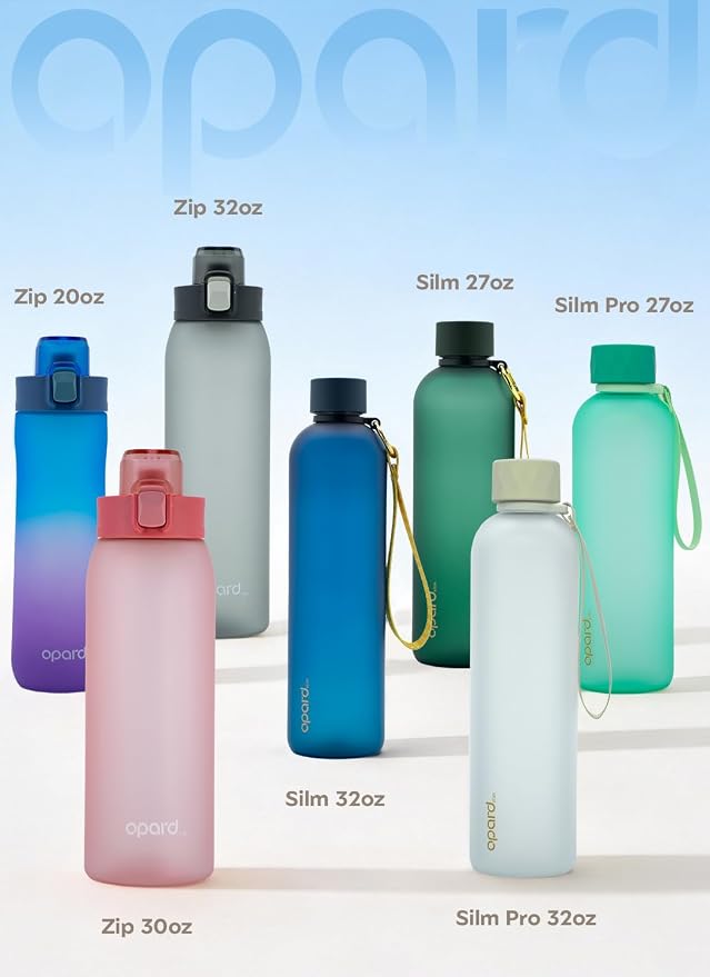 Opard Zip 32oz Plastic Water Bottle Dishwasher Safe, Leakproof Flip-Top Lid, BPA Free Tritan, Wide Mouth Reusable Sports Water Bottle for Gym Hiking Commuting Outdoor Travel and School