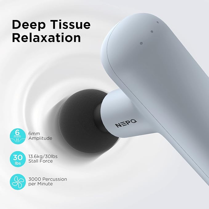 NEPQ Mini Massage Gun, SK6 Fascial Gun Portable Deep Tissue Percussion Muscle Back Head Massager for Pain Relief with 4 Massage Heads 4 Speed High-Intensity Vibration Rechargeable (Gray)