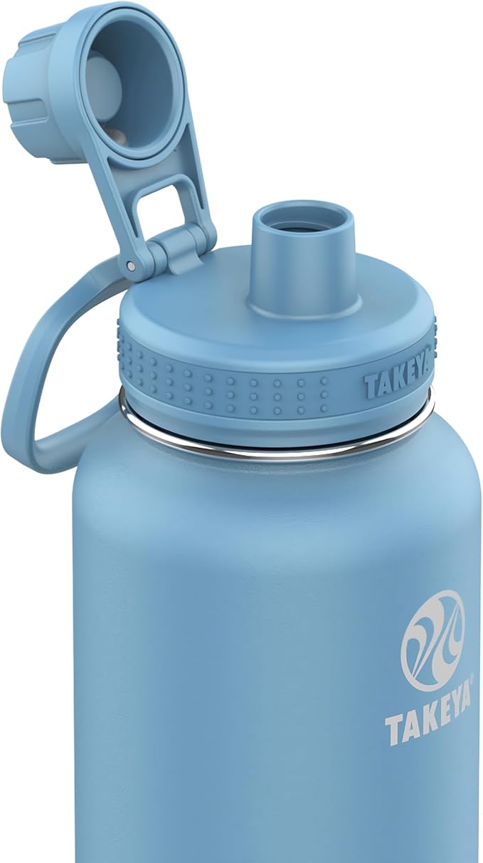 Takeya Actives Stainless Steel Water Bottle, Insulated Spout Lid, Keeps Drinks Cold 24 Hrs, Leakproof, Durable, Dishwasher Safe, Ideal for Gym, Travel, Fits Most Cup Holders, 32 oz/Bluestone