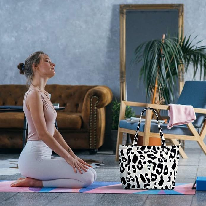 WLLWOO Yoga Mat Carrier Bag for Women Canvas Carryall Tote Gym Pilates | Large Holder Zipper Shoulder for Beach Travel Workout Fitness Office