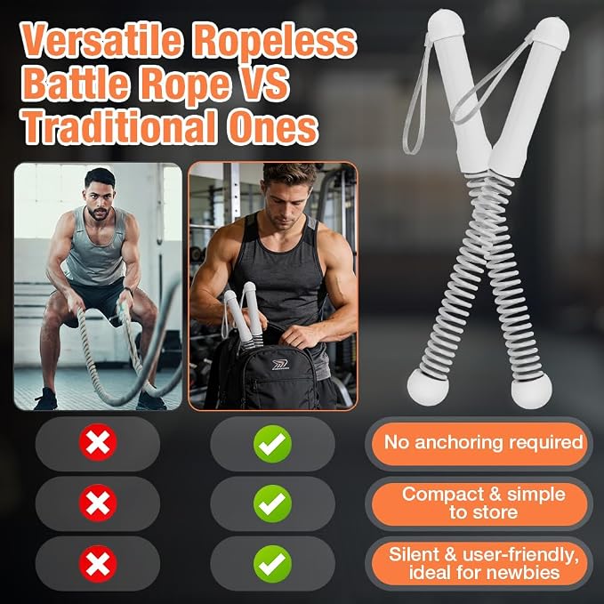 2PCS Ropeless Battle Ropes, Weighted Cordless Battle Ropes for Home Gym, Portable Silent Workout Rope Fitness Equipment for Full Body Toning, Low-Impact Workout, Strength & HIIT, Gray