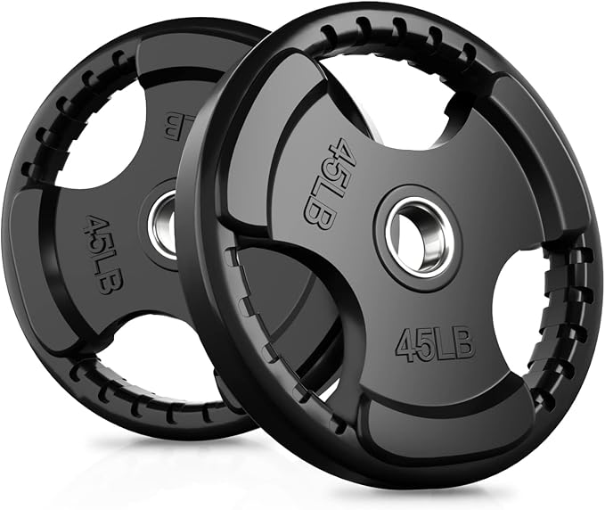 RitFit Olympic Rubber Grip Weight Plates, 2-Inch Barbell Set | Solid Iron Core, Rubber Coated, 2-Inch Olympic Bar Compatible, 3-Hole Grip, 2.5LB to 45LB Weight Options