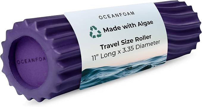 Oceanfoam Ripple Travel Foam Roller (11" x 3.35") Firm Mini Foam Roller for Physical Therapy, Deep Tissue Massage, Back Pain - High Density, Ergonomic Wave Textured - Yoga, Pilates, Exercise (Purple)