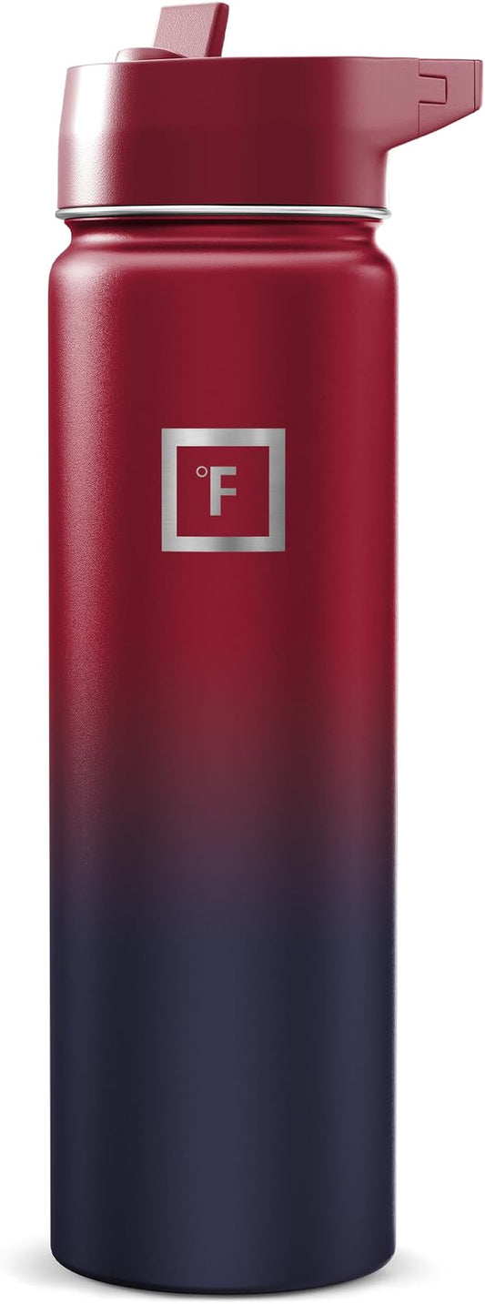 IRON °FLASK 24 oz Wide Mouth Water Bottle with Straw | Insulated Stainless Steel Sports Water Bottle with Leakproof Straw Lid - BPA Free, Cold 24 Hrs, Sweat Free (Dark Rainbow)