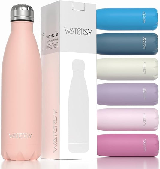 WATERSY Stainless Steel water bottles,17oz/500ml Insulated Water Bottle | Pink metal water bottle Keeps Drink Cold and Hot,BPA Free kids water bottles for School,Gym,Travel,Sports