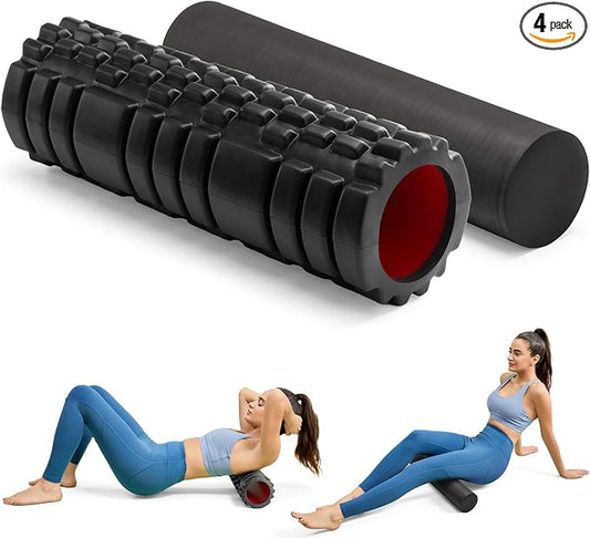 Krightlink 2-in-1 18" Foam Roller Set for Deep Muscle Massage | Foam Roller Trigger Point Release Back Roller for Fitness Relieves Muscle Pain Myofascial Pilates, Yoga (Black)