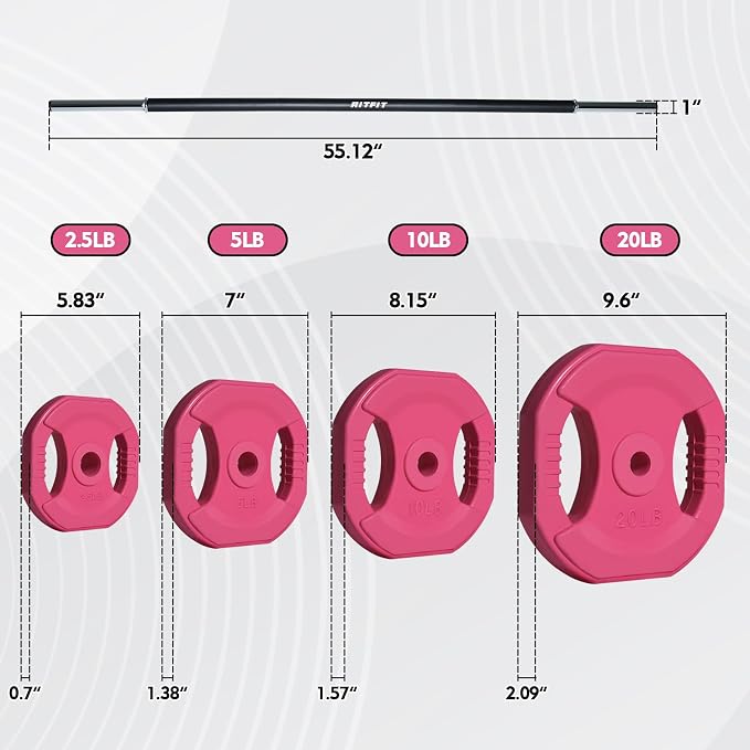 RitFit Adjustable Barbell Weight Set with Padded Bar for Home Gym | Rubber Plates with Easy-Grip Design, Cushioned Bar with Clamp Collars, Adjustable Weight for Strength Training