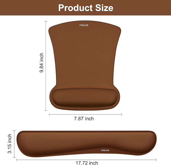 MOSISO Wrist Rest Support for Mouse Pad & Keyboard Set, Ergonomic Mousepad Non-Slip Base Home/Office Pain Relief & Easy Typing Cushion with Neoprene Cloth & Raised Memory Foam, Brown