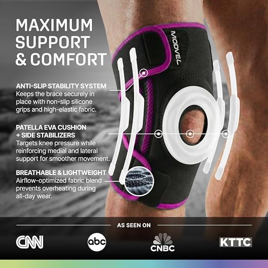 Modvel Knee Brace with Side Stabilizers & Patella Gel Pads for Pain Relief and Joint Support Breathable, Non-Slip Compression Sleeve for Men & Women, Arthritis, Meniscus, ACL Recovery