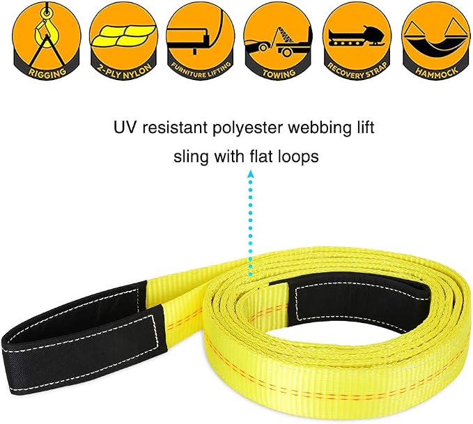Trekassy 2 Pack 10' x 2" Lifting Sling Straps, 10ft Lifting Straps with 12,400lbs Max Basket Rated Capacity, Heavy Duty Nylon Tree Saver Recovery Strap Web