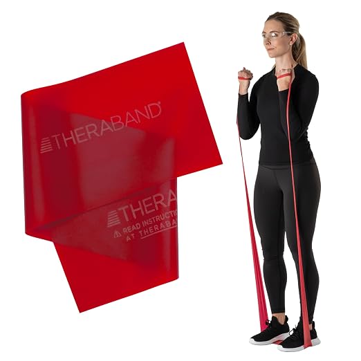THERABAND Professional Resistance Band, Red Level 2 Medium, 5 ft Exercise | Portable, lightweight, latex. For desk, recovery, gym. Therapy, physical, fitness, strength.