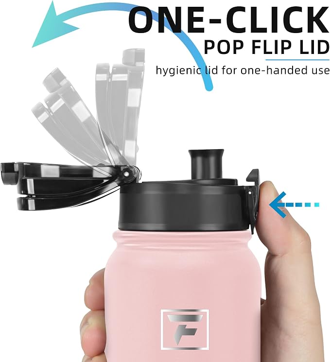Fanhaw 20 oz Insulated Stainless Steel Water Bottle with Anti-Dust Chug Lid & Carabiner Lid, Leakproof Vacuum Metal Bottle for Kids, Teens & Adults, Back to School Essentials (Pink)