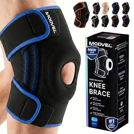 Modvel Knee Brace with Side Stabilizers & Patella Gel Pads for Pain Relief and Joint Support Breathable, Non-Slip Compression Sleeve for Men & Women, Arthritis, Meniscus, ACL Recovery