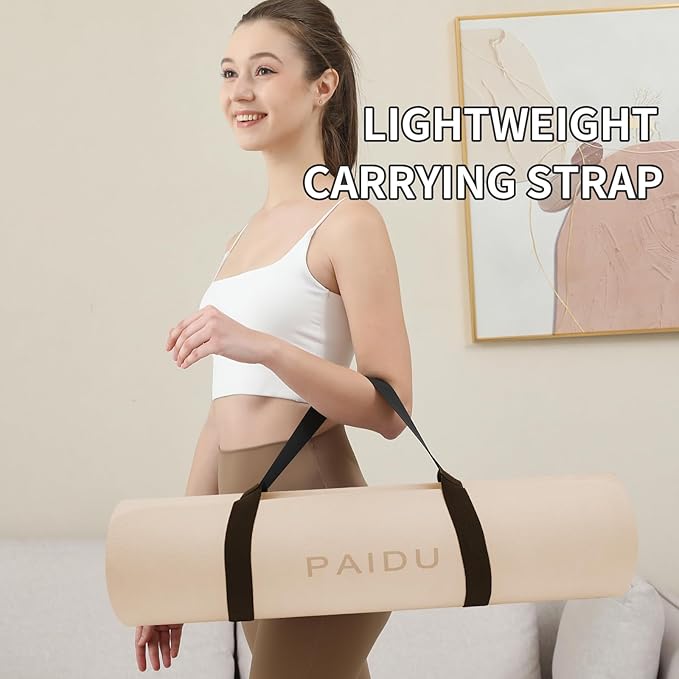 PAIDU POE Yoga Mat （10mm）Extra Thick Fitness Mat 72"x24" with Carry Strap | Non-slip, tear-resistant and suitable for all ages, perfect for yoga, Pilates, home gym and full-body workouts.