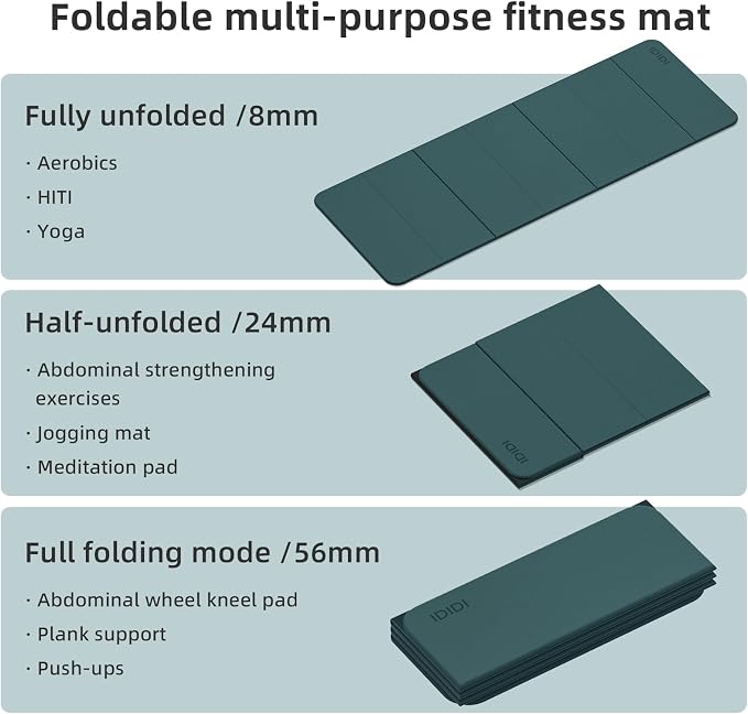 Foldable Yoga Mat Extra Thick 0.32 Inches(8mm) | SGS-certified, odorless POE. Non-slip surface & no curling edges. Great for yoga, Pilates & home gym.