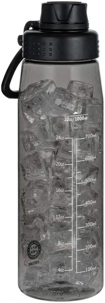32oz Clear Water Bottle - BPA-Free Tritan Plastic, Fast Flow Spout Lid, Wide Mouth & Leakproof Design Hiking Water Bottle Suitable for Travel, Outdoors, Gym, Travel, Home, School(Black)
