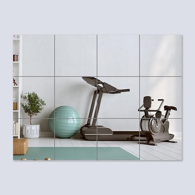 Shatterproof Acrylic Mirror Tiles, 12 Pack 12x12 Inch Self-Adhesive Full Body Wall Mirrors for Bedroom, Home Gym, Bathroom & Living Room, Unbreakable Flexible Mirror Sheets