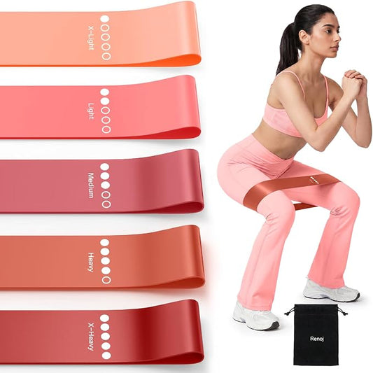 Resistance Bands for Working Out, 5-Pack Elastic Loop Exercise Bands for Strength Training Stretching, Home Gym Equipment for Pilates Yoga Physical Therapy, Leg Glute Arm Workout Kit for Women Men