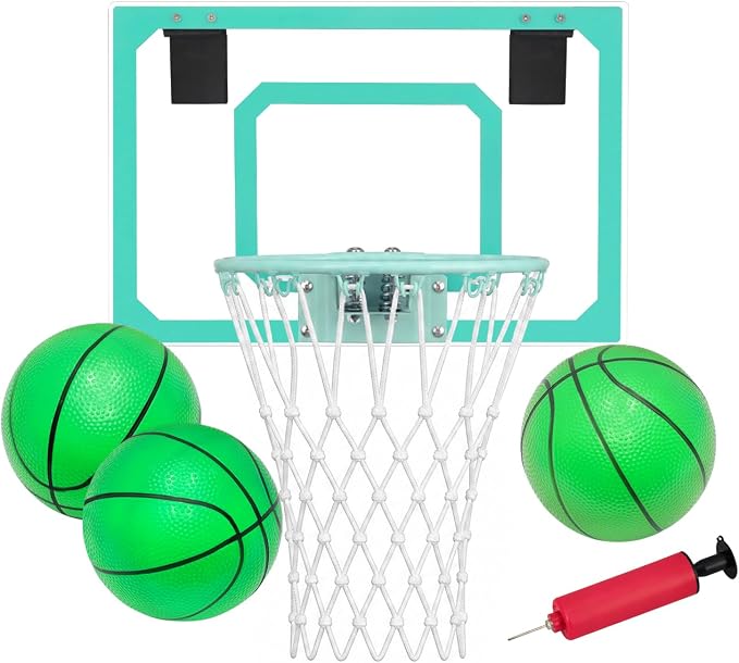Mini Basketball Hoop Indoor – Over Door Basketball Set w/ 17"x11" Shatterproof Backboard, Foam-Padded Door Protection, Quiet Slam Dunk, 3 Mini Balls & Pump, No Tools Required