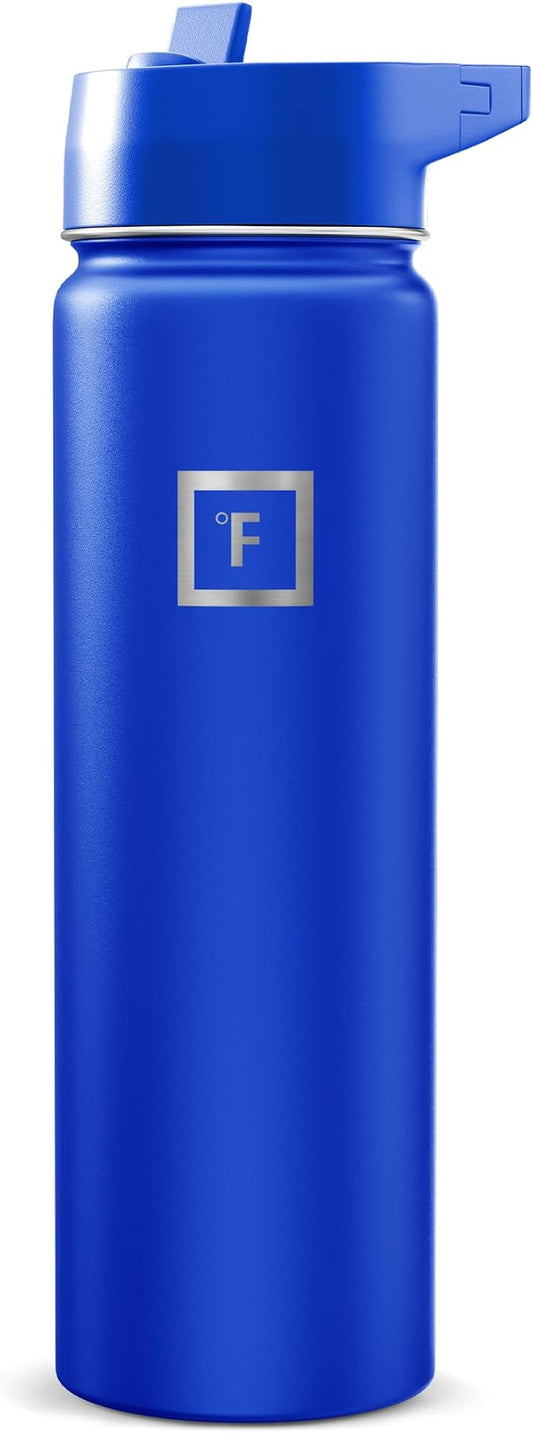 IRON °FLASK 24 oz Wide Mouth Water Bottle with Straw | Insulated Stainless Steel Sports Water Bottle with Leakproof Straw Lid - BPA Free, Cold 24 Hrs, Sweat Free (Cobalt)