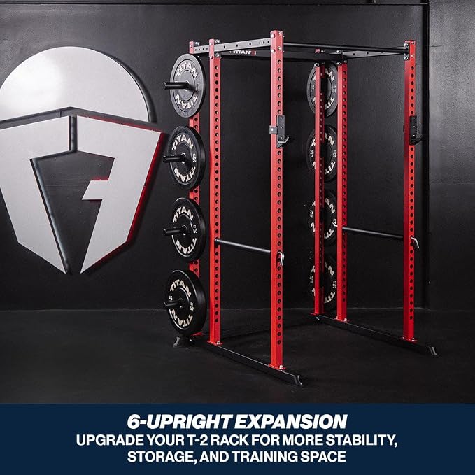 Titan Fitness T-2 Series Power Rack Extension Kit, 12-Gauge Steel Uprights, Bolt-Together Rack Expansion for Home Gym with Weight Plate Holders