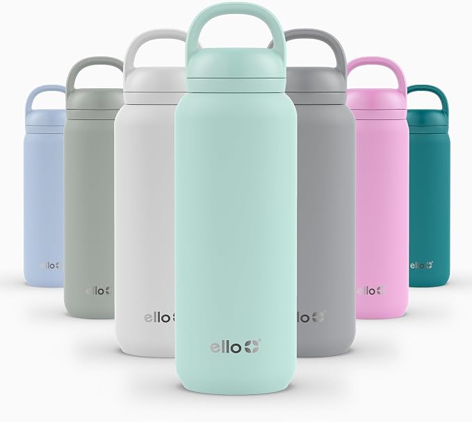 Ello Cooper Twist 32oz Insulated Stainless Steel Chug Water Bottle, Yucca | Leakproof water bottle with chug lid and carry loop. BPA-free, keeps drinks cold 32 hours, great for gym, travel, and school.