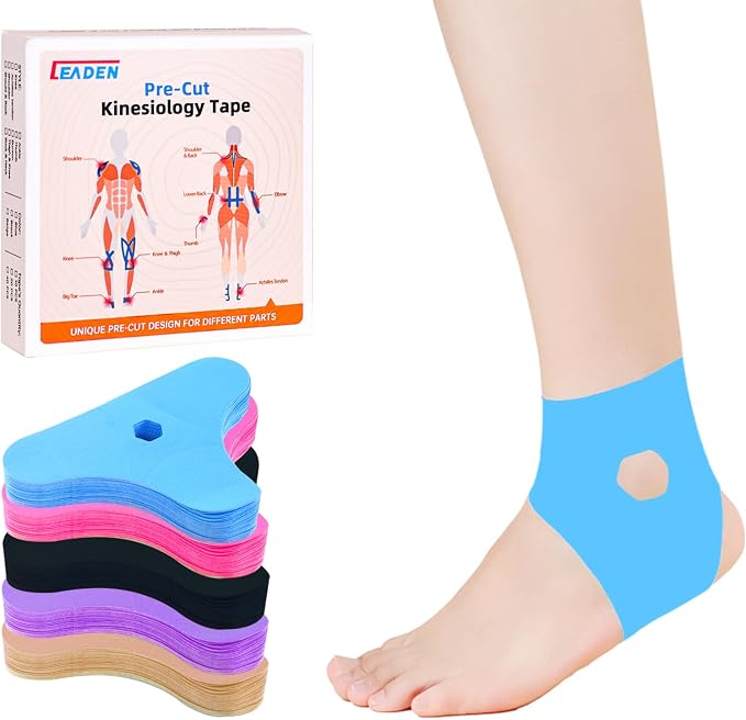 Precut Kinesiology Tape for Ankle, 20 Pcs - Ankle Support & Stability, Ankle Pain Relief - Waterproof & Elastic, Breathable Hypoallergenic Latex-Free Tape, Blue