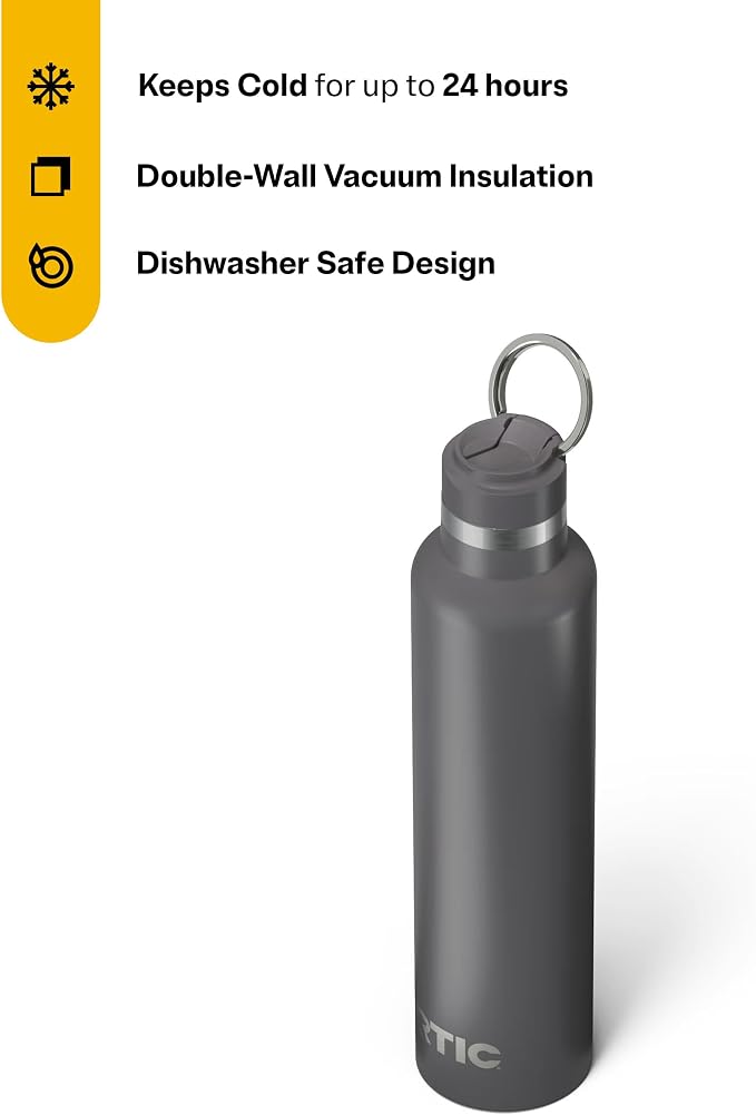 RTIC 26oz Journey Water Bottle, Ceramic Lined, Graphite | Stainless Steel Metal, Insulated for Hot and Cold Drinks, Sports, Travel and Camping