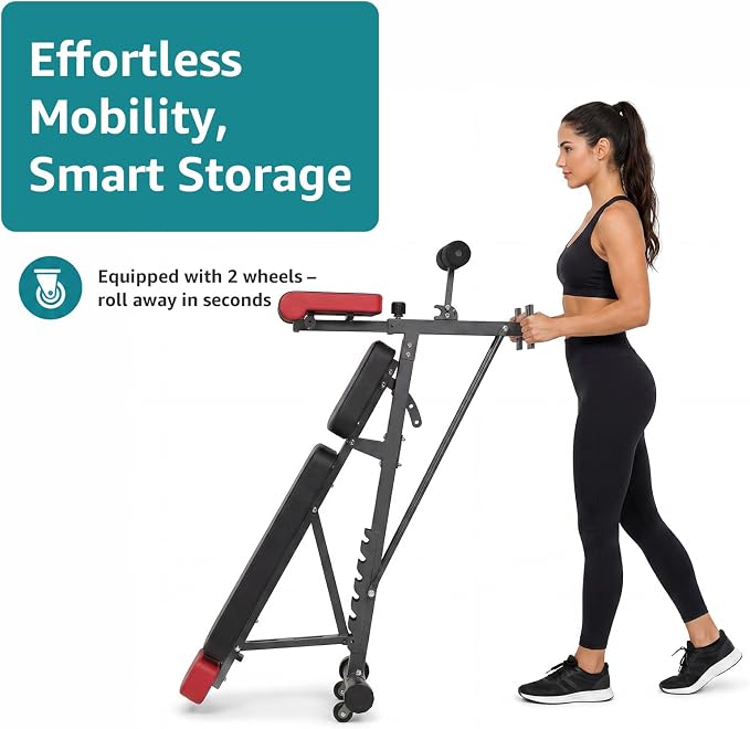 DUMOS Adjustable Weight Bench, 660 LBS Workout Bench Press with 2 Wheels | Heavy Duty Chest Press Machine for Home Gym with Hyper Back Extension, for Incline Decline Sit Up Flat