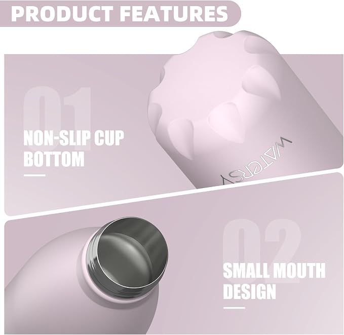 WATERSY Stainless Steel water bottles,17oz/500ml Insulated Water Bottle | Pink metal water bottle Keeps Drink Cold and Hot,BPA Free kids water bottles for School,Gym,Travel,Sports